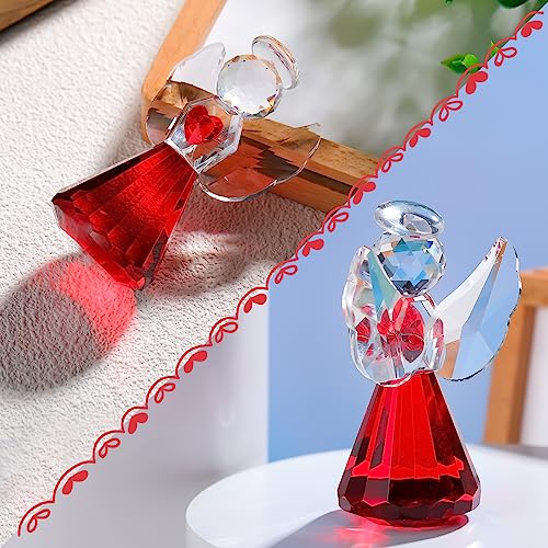 Crystal Guardian Angel with Heart Figurine Ornaments Gift for Women, Glass Angel Sympathy Collectible Christmas Decor