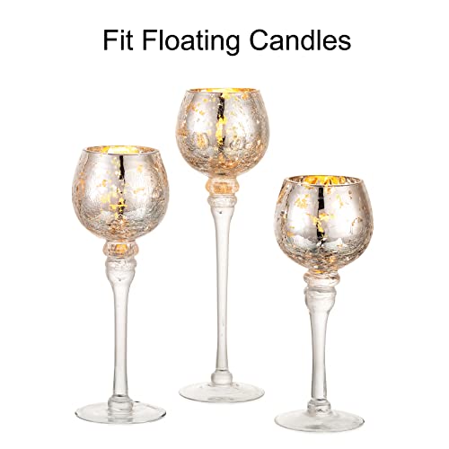 Inweder Tea Light Holders Glass - 3Pcs Mercury Glass Tealight Holders Silver Candle Holders for Christmas Wedding Home Decor Candlestick Holder Tea Light Candle Holder Fit Pillar and Floating Candles