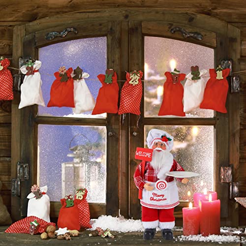 Christmas Santa Claus Ornament Christmas Standing Santa Claus Figurine Plastic Santa Claus Standing Doll Realistic Santa Claus Xmas Decor Figure Standing Chef Santa Figurine Doll Indoor Home Decor