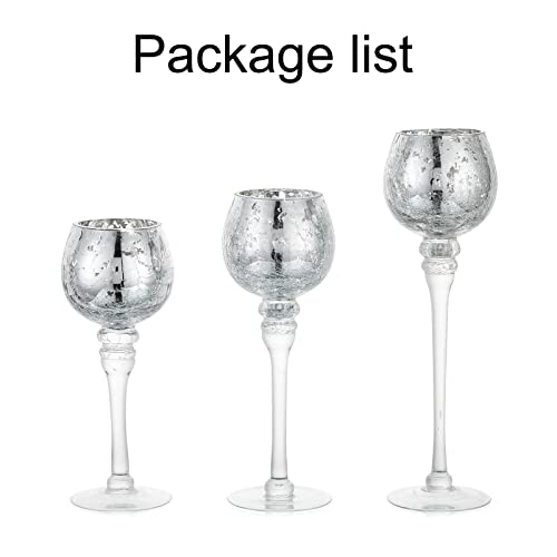 Inweder Tea Light Holders Glass - 3Pcs Mercury Glass Tealight Holders Silver Candle Holders for Christmas Wedding Home Decor Candlestick Holder Tea Light Candle Holder Fit Pillar and Floating Candles