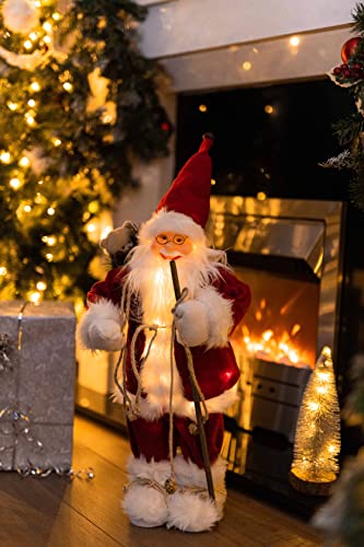 Marco Paul Christmas RED Jumbo 60cm Deluxe In-Lit Standing Santa Claus Figure LED Festive Santa Ornament Xmas Decoration Father Christmas Plush Statue Figurine Light Up Decorative Santa Indoor Use