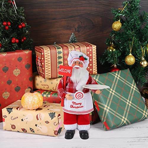 Christmas Santa Claus Ornament Christmas Standing Santa Claus Figurine Plastic Santa Claus Standing Doll Realistic Santa Claus Xmas Decor Figure Standing Chef Santa Figurine Doll Indoor Home Decor