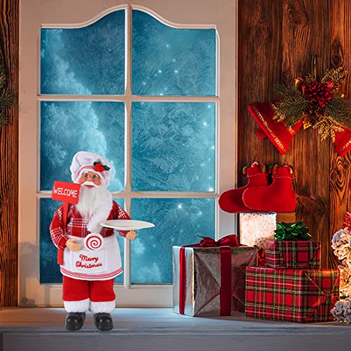 Christmas Santa Claus Ornament Christmas Standing Santa Claus Figurine Plastic Santa Claus Standing Doll Realistic Santa Claus Xmas Decor Figure Standing Chef Santa Figurine Doll Indoor Home Decor