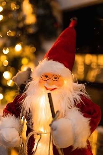 Marco Paul Christmas RED Jumbo 60cm Deluxe In-Lit Standing Santa Claus Figure LED Festive Santa Ornament Xmas Decoration Father Christmas Plush Statue Figurine Light Up Decorative Santa Indoor Use