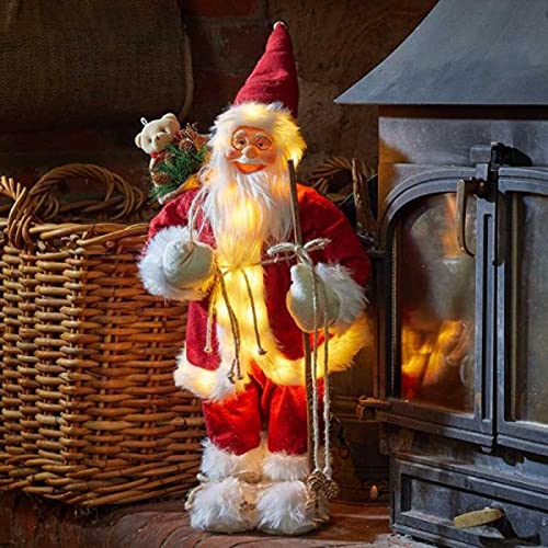 Marco Paul Christmas RED Jumbo 60cm Deluxe In-Lit Standing Santa Claus Figure LED Festive Santa Ornament Xmas Decoration Father Christmas Plush Statue Figurine Light Up Decorative Santa Indoor Use