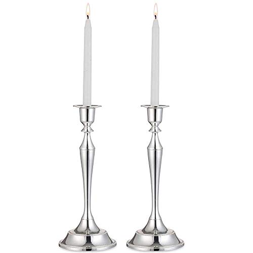 Nuptio Candle Holders for Candlestick Candles - 2 Pcs Silver Candle Sticks Stands 24.5cm Tall Taper Candle Holder for Wedding Birthday Party Tabletop Centerpieces Mantle Christmas Decoration