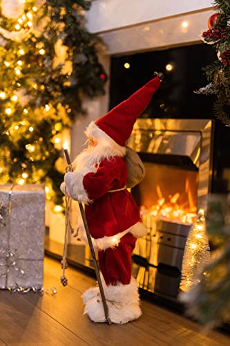 Marco Paul Christmas RED Jumbo 60cm Deluxe In-Lit Standing Santa Claus Figure LED Festive Santa Ornament Xmas Decoration Father Christmas Plush Statue Figurine Light Up Decorative Santa Indoor Use