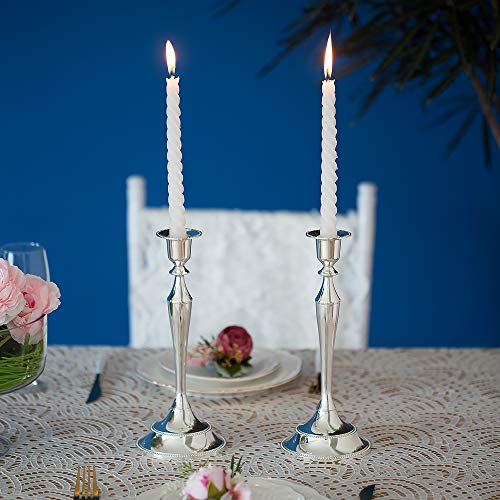 Nuptio Candle Holders for Candlestick Candles - 2 Pcs Silver Candle Sticks Stands 24.5cm Tall Taper Candle Holder for Wedding Birthday Party Tabletop Centerpieces Mantle Christmas Decoration