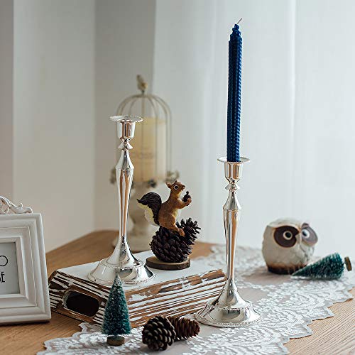 Nuptio Candle Holders for Candlestick Candles - 2 Pcs Silver Candle Sticks Stands 24.5cm Tall Taper Candle Holder for Wedding Birthday Party Tabletop Centerpieces Mantle Christmas Decoration
