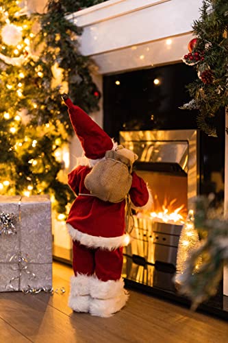 Marco Paul Christmas RED Jumbo 60cm Deluxe In-Lit Standing Santa Claus Figure LED Festive Santa Ornament Xmas Decoration Father Christmas Plush Statue Figurine Light Up Decorative Santa Indoor Use