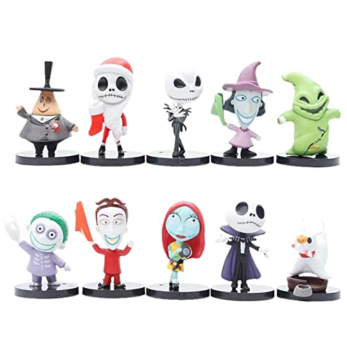10pcs Nightmare Before Christmas Figure Doll Horror Film Action Figure Toy Statue For Car Tabletop Decoration, For Kids