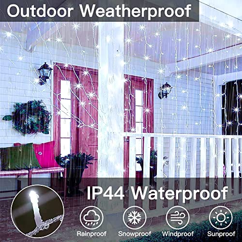 Ollny Curtain Lights Indoor - 300 LED 3m x 3m Outdoor Fairy Lights USB Powered Waterproof Cool White String Lights with 8 Modes/Timer/Remote for Bedroom/Outside/Wall/Door/Gazebo/Garden Decorations