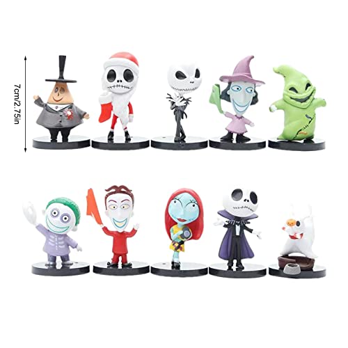 10pcs Nightmare Before Christmas Figure Doll Horror Film Action Figure Toy Statue For Car Tabletop Decoration, For Kids