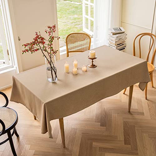 Home Brilliant Tablecloth Wipe Clean for Rectangle Table, Outdoor Christmas Decorations Hard-Wearing Spill Proof Faux Linen Table Cloth Cafe Restaurant Buffet Tabletop Decoration, Linen, 140CM x 218CM