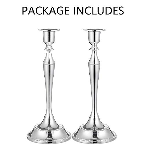 Nuptio Candle Holders for Candlestick Candles - 2 Pcs Silver Candle Sticks Stands 24.5cm Tall Taper Candle Holder for Wedding Birthday Party Tabletop Centerpieces Mantle Christmas Decoration