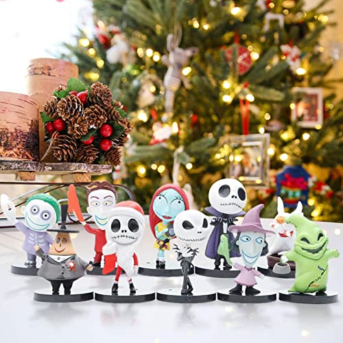 10pcs Nightmare Before Christmas Figure Doll Horror Film Action Figure Toy Statue For Car Tabletop Decoration, For Kids