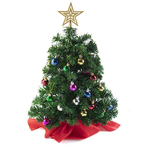 PREXTEX Small Decorated Christmas Tree - 22-inch Artificial Christmas Tree with Star Tree Top and Hanging Ornaments. A Tabletop Xmas Tree Perfect for Home Office Kitchen Decoration