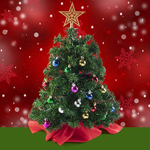 PREXTEX Small Decorated Christmas Tree - 22-inch Artificial Christmas Tree with Star Tree Top and Hanging Ornaments. A Tabletop Xmas Tree Perfect for Home Office Kitchen Decoration