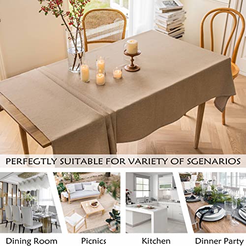 Home Brilliant Tablecloth Wipe Clean for Rectangle Table, Outdoor Christmas Decorations Hard-Wearing Spill Proof Faux Linen Table Cloth Cafe Restaurant Buffet Tabletop Decoration, Linen, 140CM x 218CM