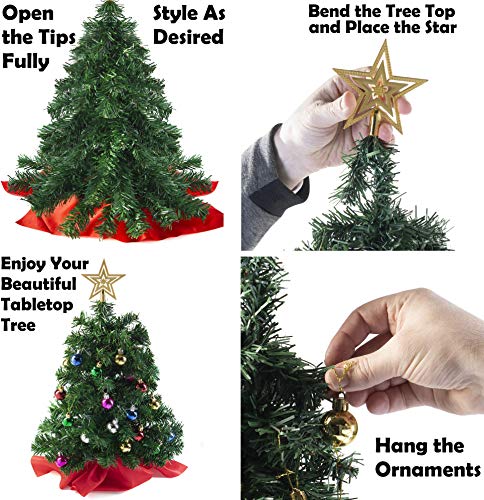 PREXTEX Small Decorated Christmas Tree - 22-inch Artificial Christmas Tree with Star Tree Top and Hanging Ornaments. A Tabletop Xmas Tree Perfect for Home Office Kitchen Decoration
