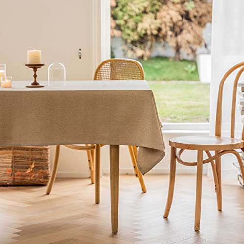 Home Brilliant Tablecloth Wipe Clean for Rectangle Table, Outdoor Christmas Decorations Hard-Wearing Spill Proof Faux Linen Table Cloth Cafe Restaurant Buffet Tabletop Decoration, Linen, 140CM x 218CM
