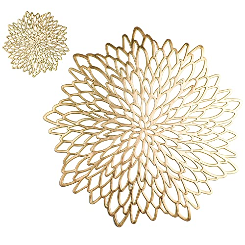 6 Pairs Gold Metallic Placemats and Matching Coasters Leaf Laminated Vinyl Plastic Dining Table Decorations for Christmas Thanksgiving Holiday Party Wedding by Snowkingdom