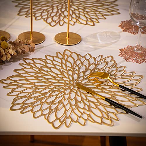 6 Pairs Gold Metallic Placemats and Matching Coasters Leaf Laminated Vinyl Plastic Dining Table Decorations for Christmas Thanksgiving Holiday Party Wedding by Snowkingdom