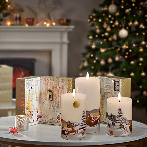 Eldnacele Christmas Flameless Candles Flickering with Remote Timer 3D Wick Snowman Stanta Scene Real Wax LED Candles for Christmas Home Decoration Powered by 2 AA Batteries, 3 Pack