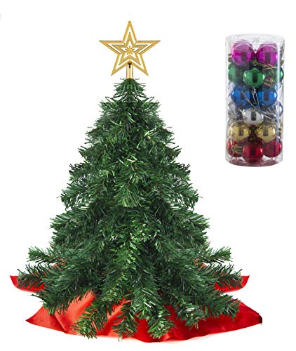 PREXTEX Small Decorated Christmas Tree - 22-inch Artificial Christmas Tree with Star Tree Top and Hanging Ornaments. A Tabletop Xmas Tree Perfect for Home Office Kitchen Decoration