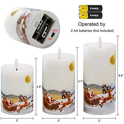 Eldnacele Christmas Flameless Candles Flickering with Remote Timer 3D Wick Snowman Stanta Scene Real Wax LED Candles for Christmas Home Decoration Powered by 2 AA Batteries, 3 Pack