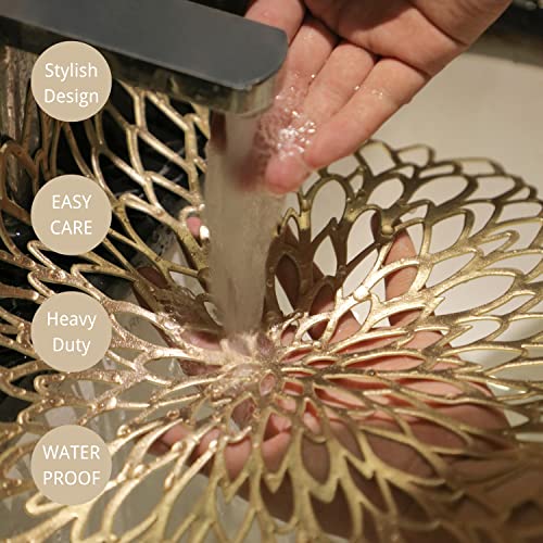6 Pairs Gold Metallic Placemats and Matching Coasters Leaf Laminated Vinyl Plastic Dining Table Decorations for Christmas Thanksgiving Holiday Party Wedding by Snowkingdom