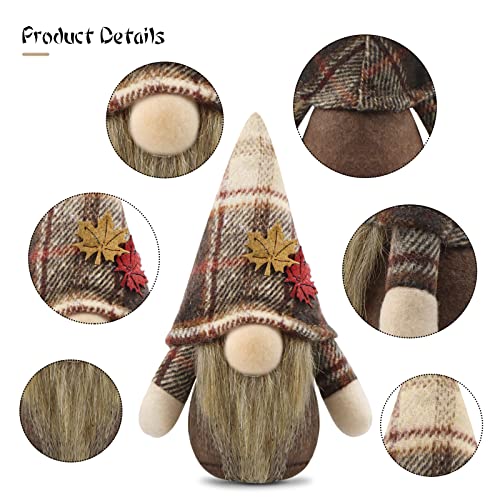 Gehydy Set of 2 Autumn Gonk Plush Thanksgiving Fall Tiered Tray Decorations Handmade Gnome Tomte Maple leaf Home Ornaments Buffalo Plaid Tabletop Party Figurines