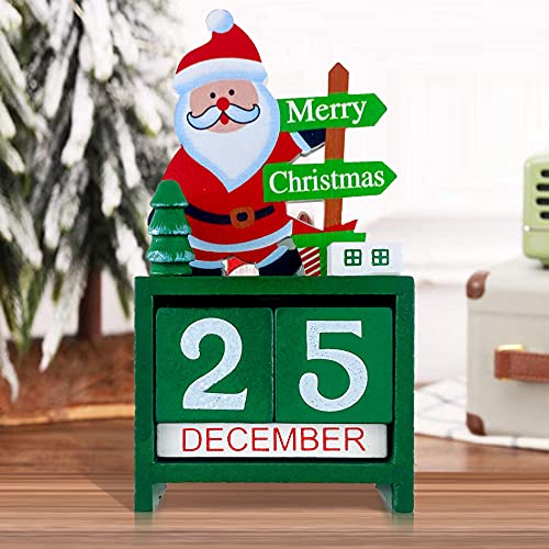 Zeyevan Santa Claus Countdown Calendar, Wooden Christmas Advent Calendar Reusable Countdown Calendar, Xmas Calendar Detachable Blocks Tabletop Ornaments for Home Office Decoration, Green
