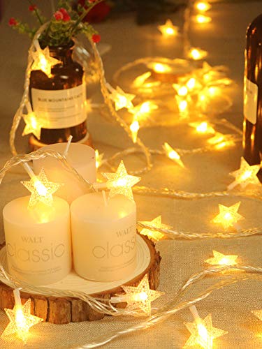 Star Fairy Lights, 20ft 40 LED BatteryPowered String Lights, 2 Lighting Modes, Decoractive for Indoor Outdoor, Bedroom, Wedding, Party,Birthday, Valentine, Christmas, Tree Decoration