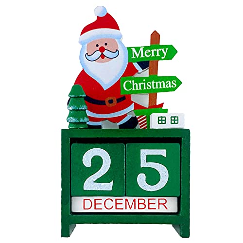 Zeyevan Santa Claus Countdown Calendar, Wooden Christmas Advent Calendar Reusable Countdown Calendar, Xmas Calendar Detachable Blocks Tabletop Ornaments for Home Office Decoration, Green