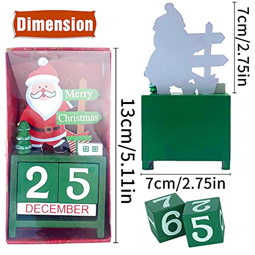 Zeyevan Santa Claus Countdown Calendar, Wooden Christmas Advent Calendar Reusable Countdown Calendar, Xmas Calendar Detachable Blocks Tabletop Ornaments for Home Office Decoration, Green
