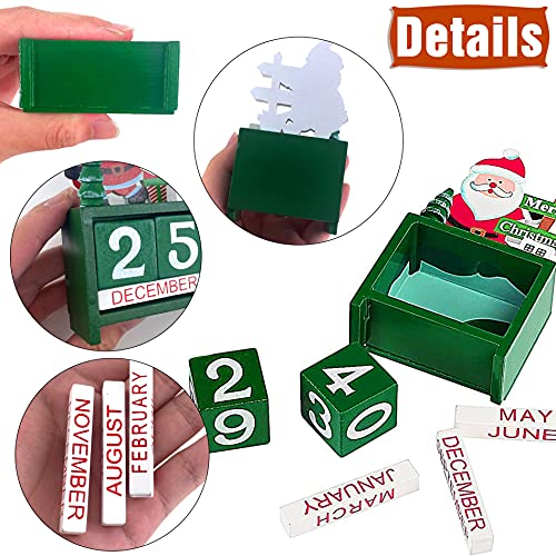 Zeyevan Santa Claus Countdown Calendar, Wooden Christmas Advent Calendar Reusable Countdown Calendar, Xmas Calendar Detachable Blocks Tabletop Ornaments for Home Office Decoration, Green