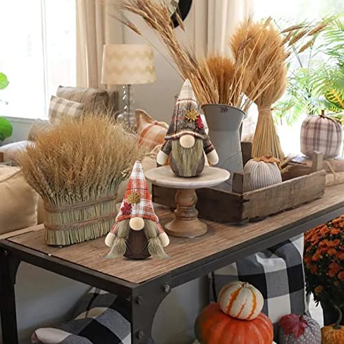 Gehydy Set of 2 Autumn Gonk Plush Thanksgiving Fall Tiered Tray Decorations Handmade Gnome Tomte Maple leaf Home Ornaments Buffalo Plaid Tabletop Party Figurines