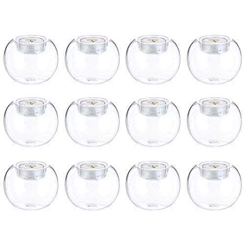 Nuptio 12 Pcs Tea Light Candle Holders Bubble Tabletop Glass Tealight Holder Clear Votive Candle Holder Table Centerpieces for Christmas Halloween Wedding Party Decorations for Reception