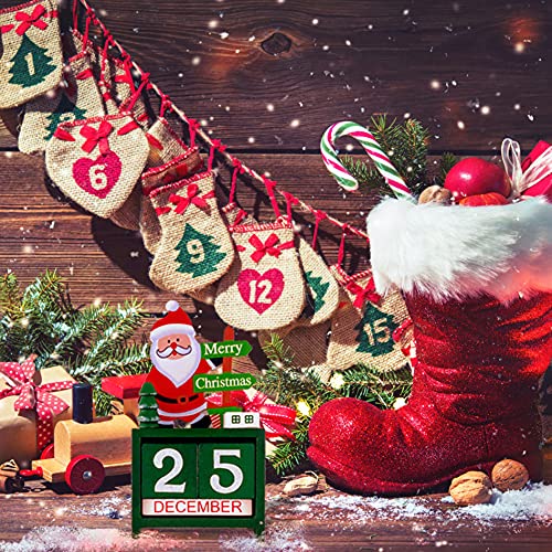 Zeyevan Santa Claus Countdown Calendar, Wooden Christmas Advent Calendar Reusable Countdown Calendar, Xmas Calendar Detachable Blocks Tabletop Ornaments for Home Office Decoration, Green