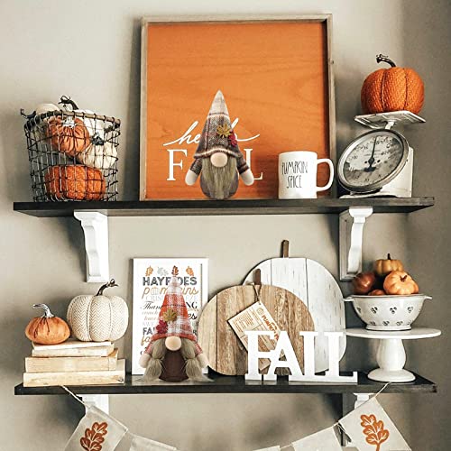 Gehydy Set of 2 Autumn Gonk Plush Thanksgiving Fall Tiered Tray Decorations Handmade Gnome Tomte Maple leaf Home Ornaments Buffalo Plaid Tabletop Party Figurines