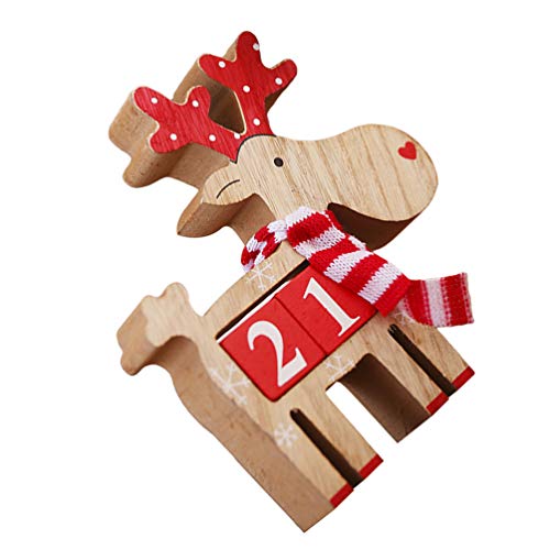 Amosfun Wooden Christmas Advent Countdown Calendar Reindeer Calendar Christmas Tabletop Ornaments Decorations