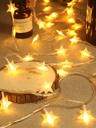 Star Fairy Lights, 20ft 40 LED BatteryPowered String Lights, 2 Lighting Modes, Decoractive for Indoor Outdoor, Bedroom, Wedding, Party,Birthday, Valentine, Christmas, Tree Decoration