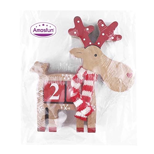 Amosfun Wooden Christmas Advent Countdown Calendar Reindeer Calendar Christmas Tabletop Ornaments Decorations