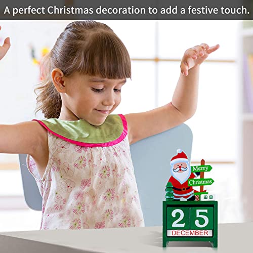 Zeyevan Santa Claus Countdown Calendar, Wooden Christmas Advent Calendar Reusable Countdown Calendar, Xmas Calendar Detachable Blocks Tabletop Ornaments for Home Office Decoration, Green