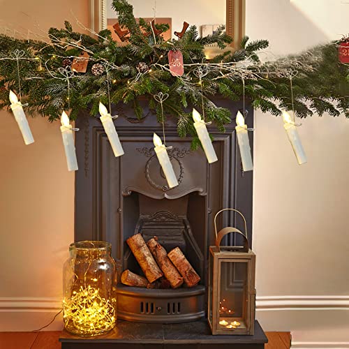 Ymenow Christmas Candles with Remote Timer, 10pcs (1.5 * 9cm) Waterproof Battery Operated Christmas Tree LED Taper Candles Floating Candles with 10 Clips for Xmas Tree Home Garden Decor - Warm White
