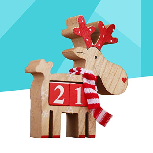 Amosfun Wooden Christmas Advent Countdown Calendar Reindeer Calendar Christmas Tabletop Ornaments Decorations