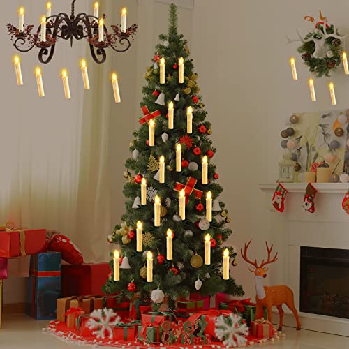 Ymenow Christmas Candles with Remote Timer, 10pcs (1.5 * 9cm) Waterproof Battery Operated Christmas Tree LED Taper Candles Floating Candles with 10 Clips for Xmas Tree Home Garden Decor - Warm White