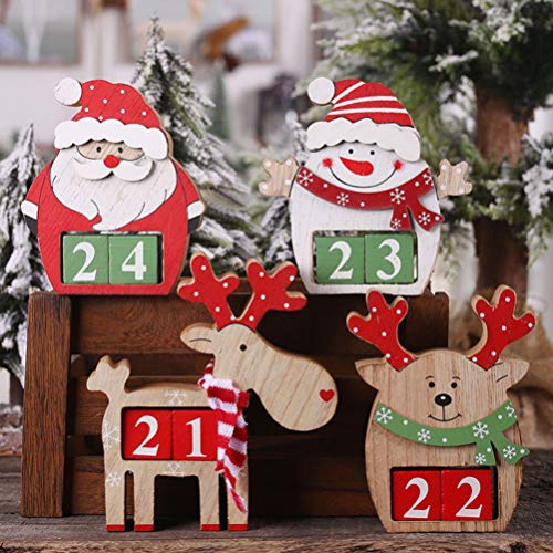 Amosfun Wooden Christmas Advent Countdown Calendar Reindeer Calendar Christmas Tabletop Ornaments Decorations