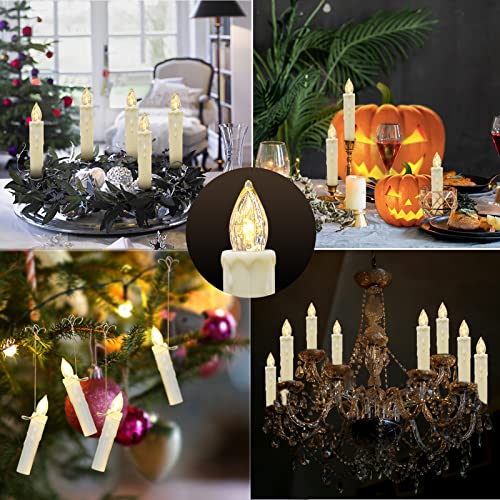 Ymenow Christmas Candles with Remote Timer, 10pcs (1.5 * 9cm) Waterproof Battery Operated Christmas Tree LED Taper Candles Floating Candles with 10 Clips for Xmas Tree Home Garden Decor - Warm White